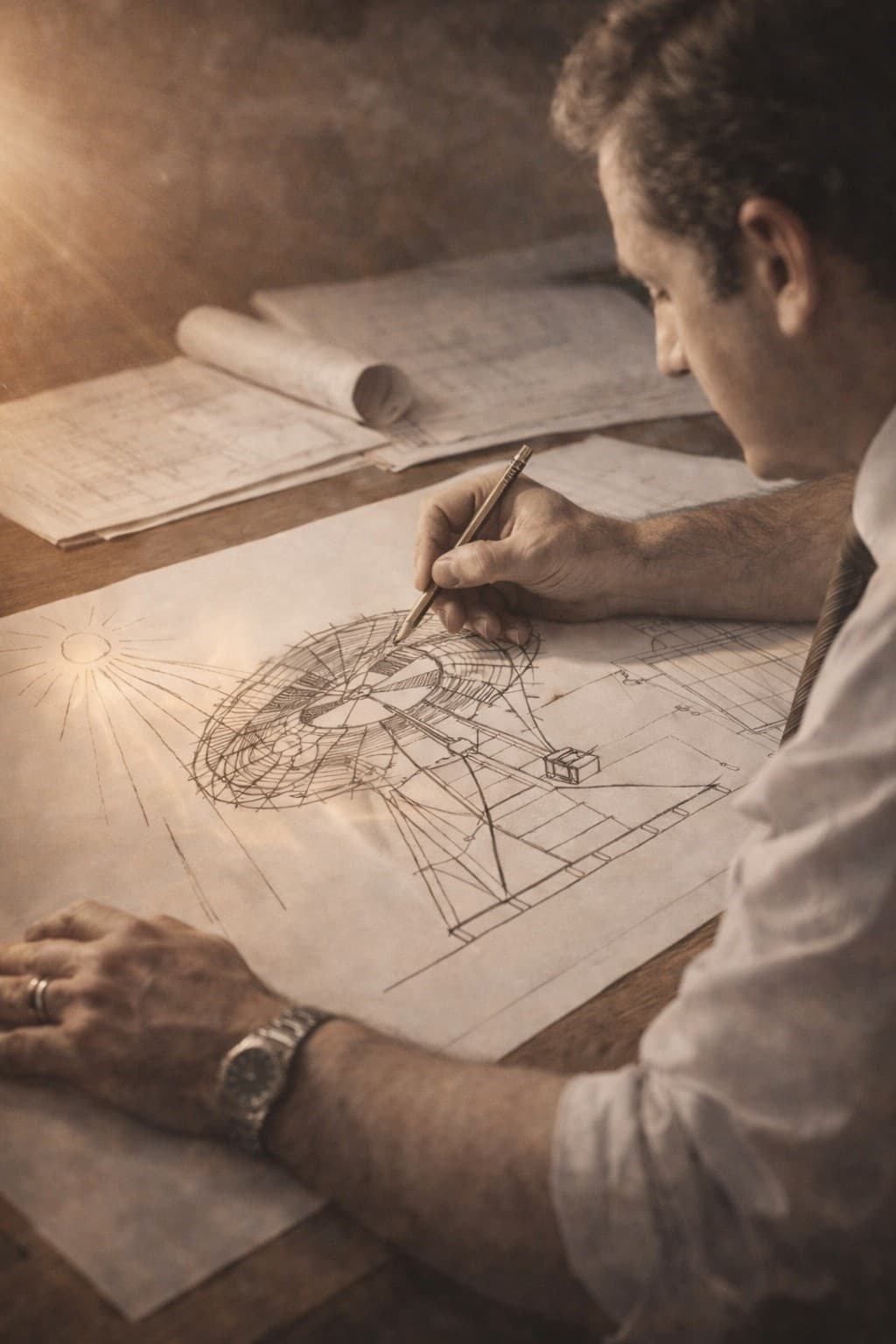 Dr Vladan Petrović nad nacrtima